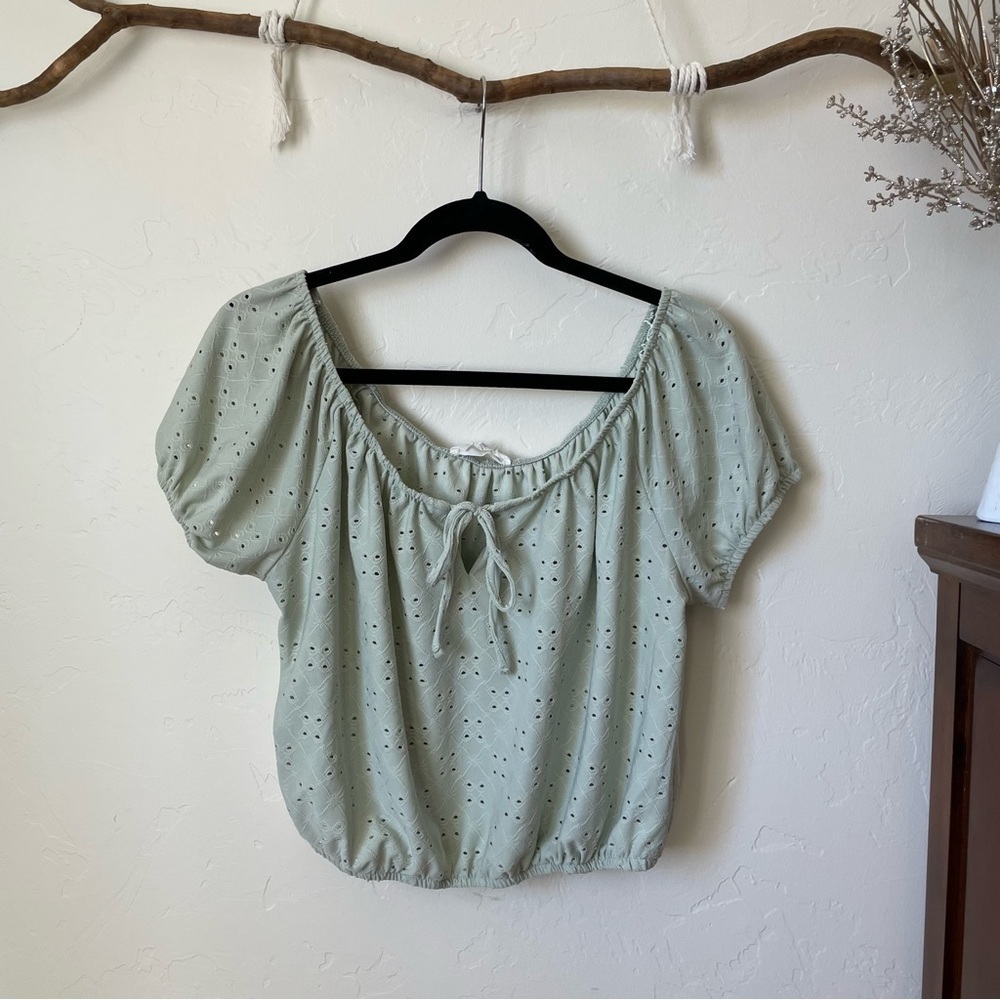 Pink Rose Sage Green Eyelet Blouse